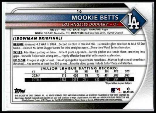 2025 Bowman Chrome Mojo Refractors #16 Mookie Betts Los Angeles Dodgers