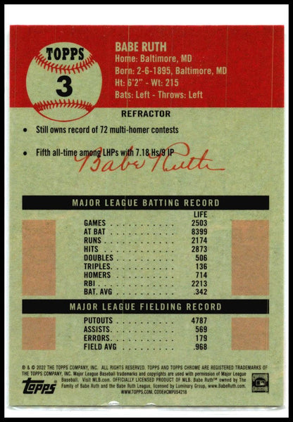 2022 Topps Chrome Platinum Anniversary Refractor #3 Babe Ruth Boston Red Sox