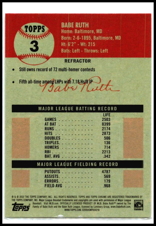 2022 Topps Chrome Platinum Anniversary Refractor #3 Babe Ruth Boston Red Sox