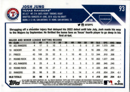 2023 Topps Chrome #93 Josh Jung Texas Rangers.
