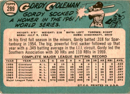 1965 Topps #289 Gordy Coleman Cincinnati Reds