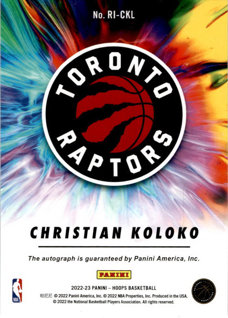 2022 NBA Hoops Rookie Ink #RI-CKL Christian Koloko RC  Toronto Raptors