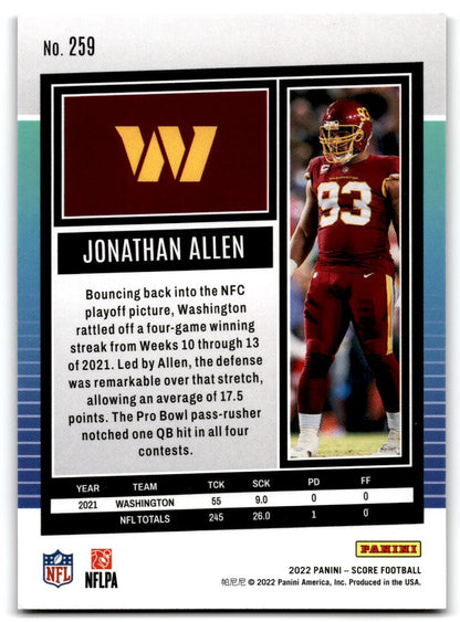 2022 Score Jonathan Allen Washington Commanders #259