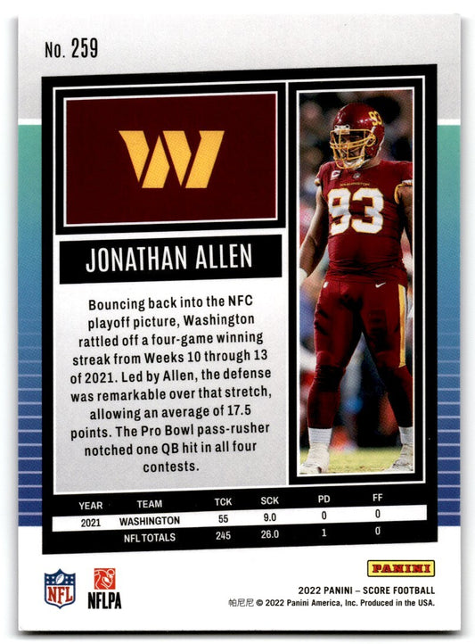 2022 Score Jonathan Allen Washington Commanders #259