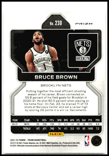 2021-22 Panini Prizm Orange Ice #230 Bruce Brown Brooklyn Nets