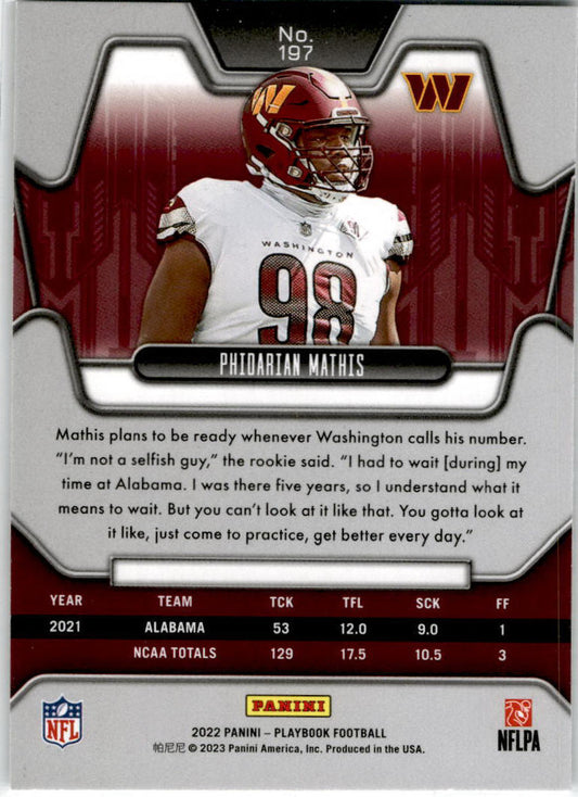 2022 Panini Playbook RC L:ogo #197 Phidarian Mathis Rookie Washington Commanders