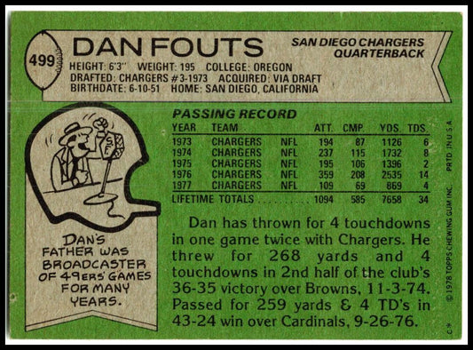 1978 Topps #499 Dan Fouts San Diego Chargers