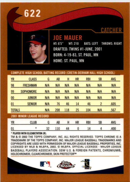 2002 Topps Chrome #622 Joe Mauer Rookie  Minnesota Twins