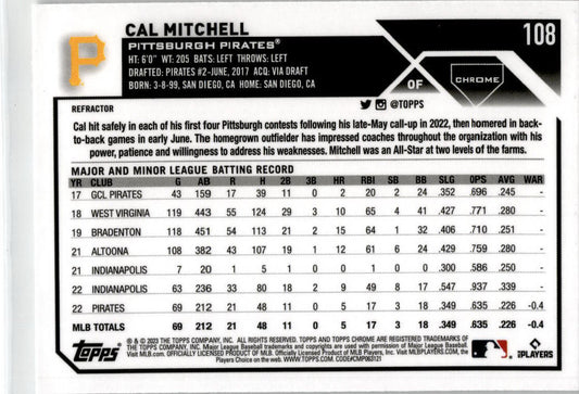 2023 Topps Refractor #313 Cal Mitchell Pittsburgh Pirates
