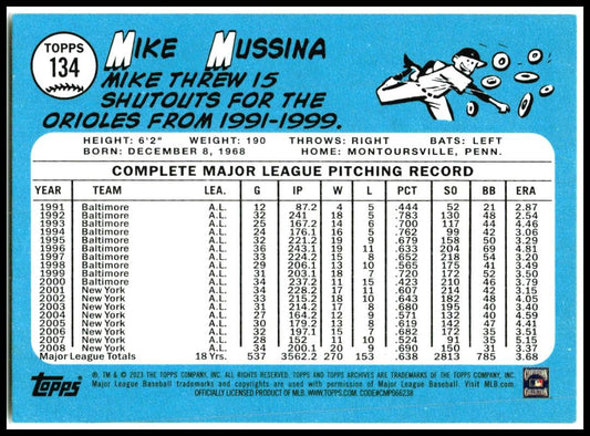 2023 Topps Archives #134 Mike Mussina Baltimore Orioles