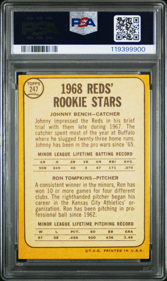 1968 Topps J.Bench/R.Tompkins #247 Reds Rookies PSA 4