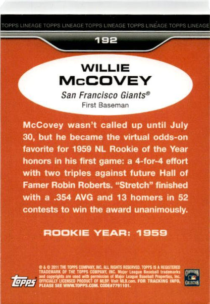 2011 Topps Lineage Diamond Anniversary Refractors #192 Willie McCovey Giants