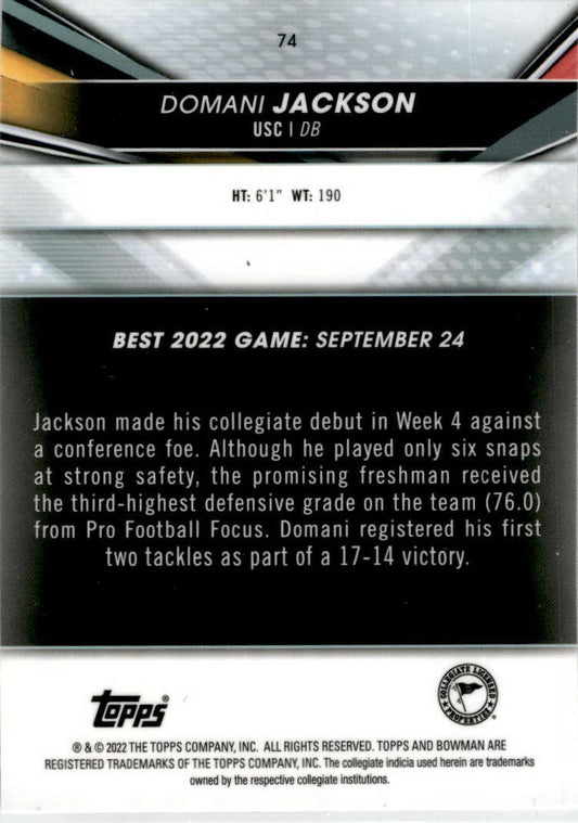 2022-23 Bowman's Best University Speckle Refractor 74 Domani Jackson USC Trojans