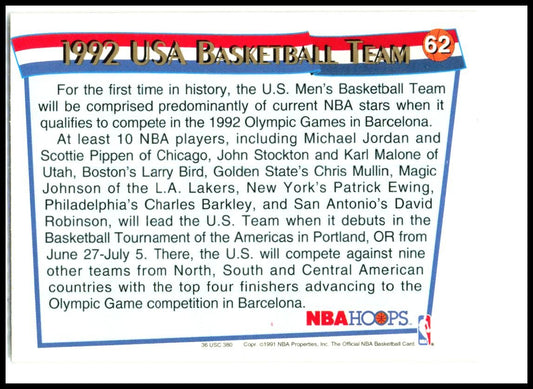 1991-92 Hoops McDonald's #62 1992 USA Basketball Team USA