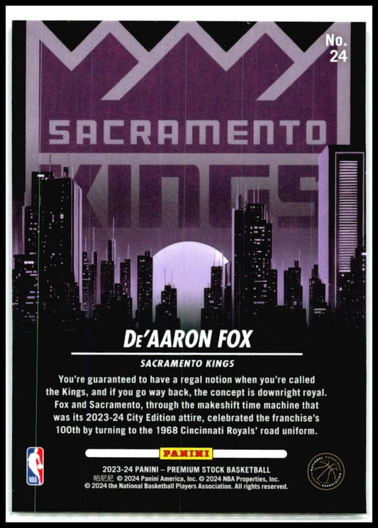 2023-24 Hoops Premium Stock City Edition #24 De'Aaron Fox Sacramento Kings