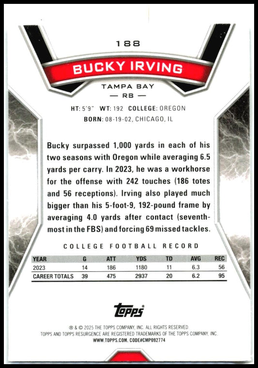 2024 Topps Resurgence #188 Bucky Irving Rookie Tampa Bay Buccaneers