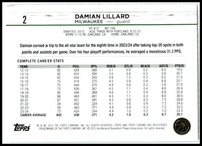 2024-25 Topps Chrome Purple Refractor #2 Damian Lillard Milwaukee Bucks