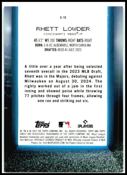 2025 Topps Finest Debut #D-10 Rhett Lowder Rookie Reds