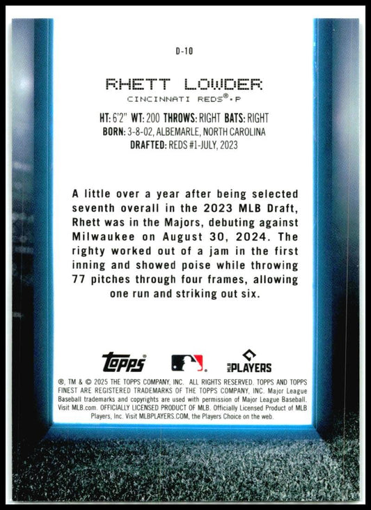 2025 Topps Finest Debut #D-10 Rhett Lowder Rookie Reds