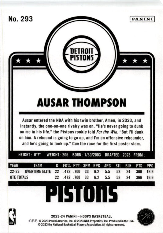 2023-24 Hoops Winter #293 Ausar Thompson Detroit Pistons