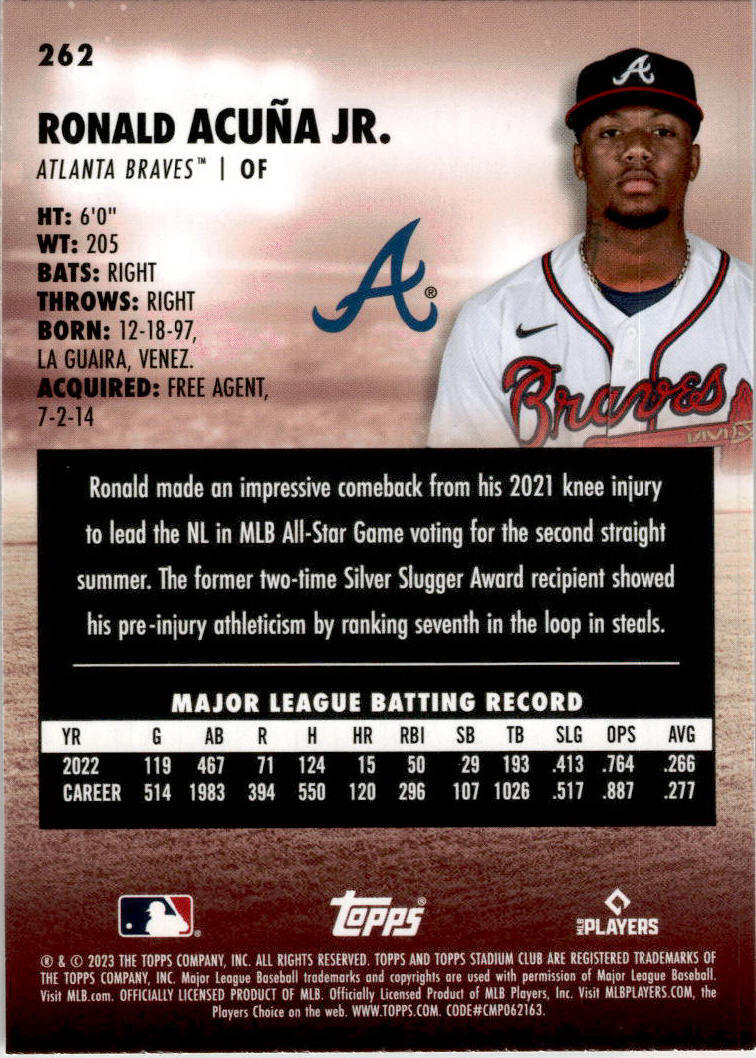 2023 Stadium Club #262 Ronald Acuña Jr. Atlanta Braves