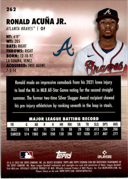 2023 Stadium Club #262 Ronald Acuña Jr. Atlanta Braves