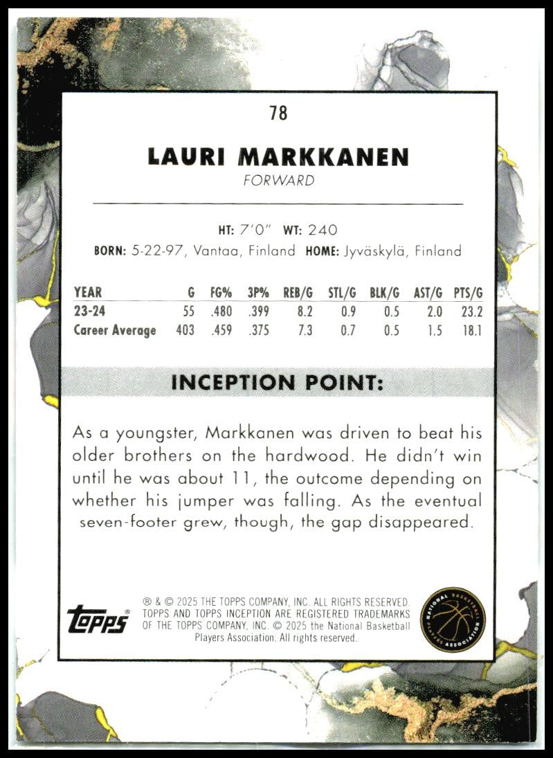 2024-25 Topps Inception ##78 Lauri Markkanen Utah Jazz