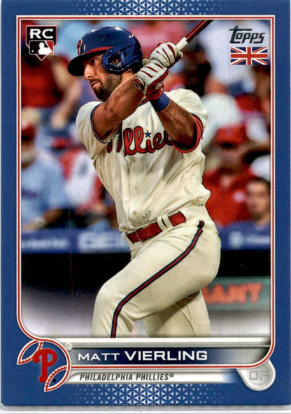 2022 Topps Baseball UK Edition Blue #316 Matt Vierling Rookie Phillies /75