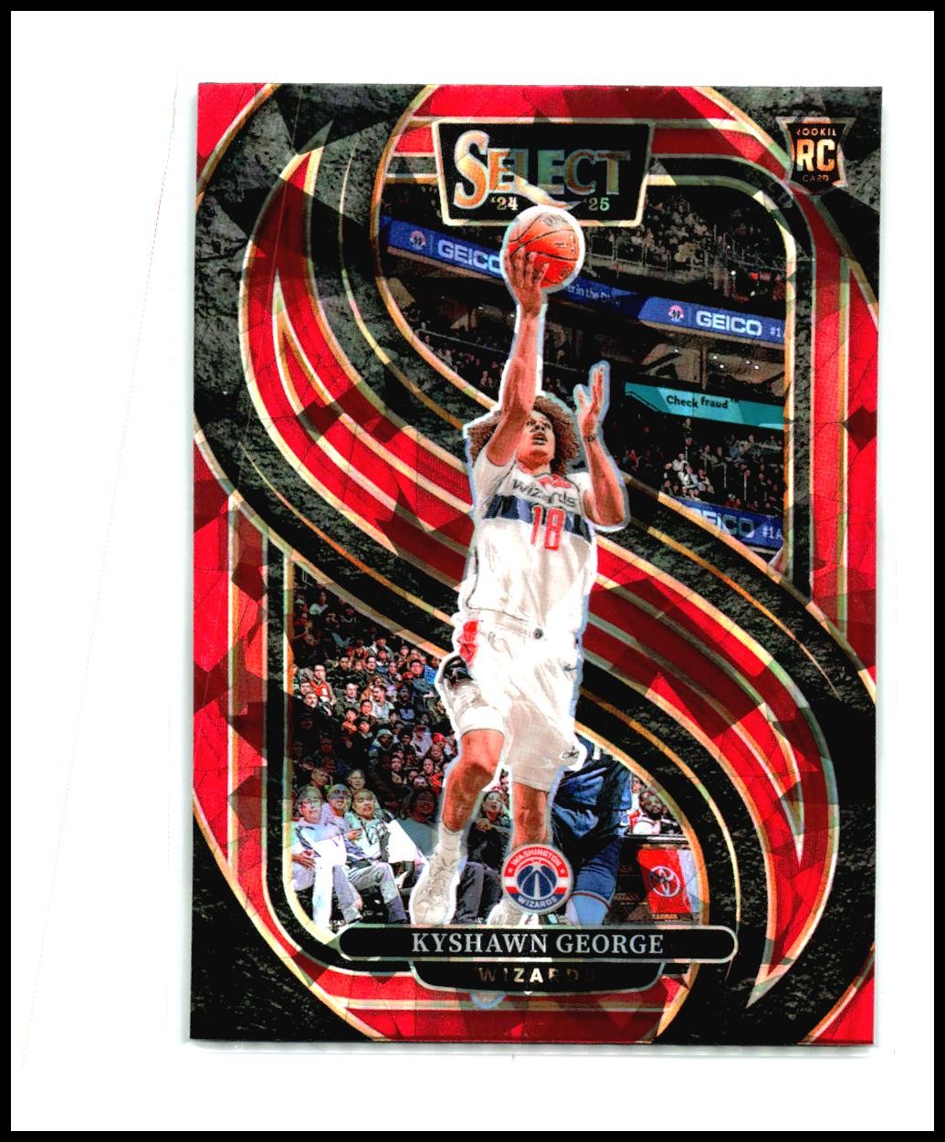 2024-25 Panini Select Red Cracked Ice Prizm #177 Kyshawn George Rookie Wizards