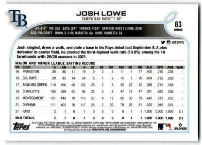 2022 Topps Chrome X-Factor Josh Lowe Rookie Tampa Bay Rays #83