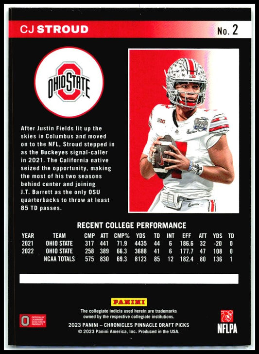 2023 Panini Chronicles Draft Picks Pinnacle #2 C.J. Stroud Ohio State Buckeyes
