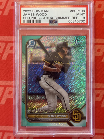 2022 Bowman Chrome Prospects Aqua Shimmer Refractors #BCP-108 James Wood Padres