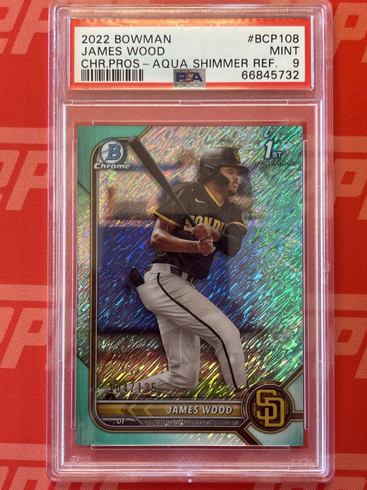 2022 Bowman Chrome Prospects Aqua Shimmer Refractors #BCP-108 James Wood Padres