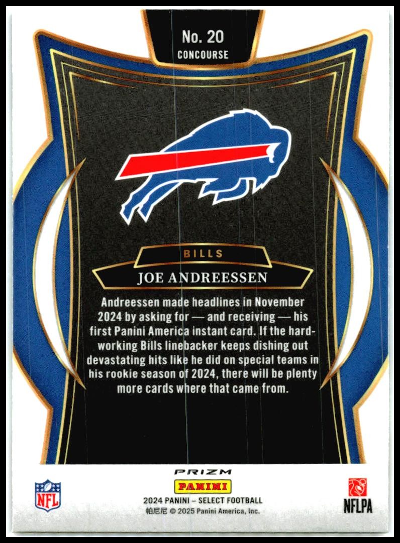 2024 Panini Select Black & Red Prizm Shock #20 Joe Andreessen Rookie Bills