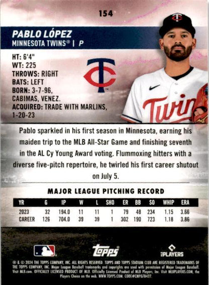 2024 Stadium Club Red Foil #154 Pablo López Minnesota Twins