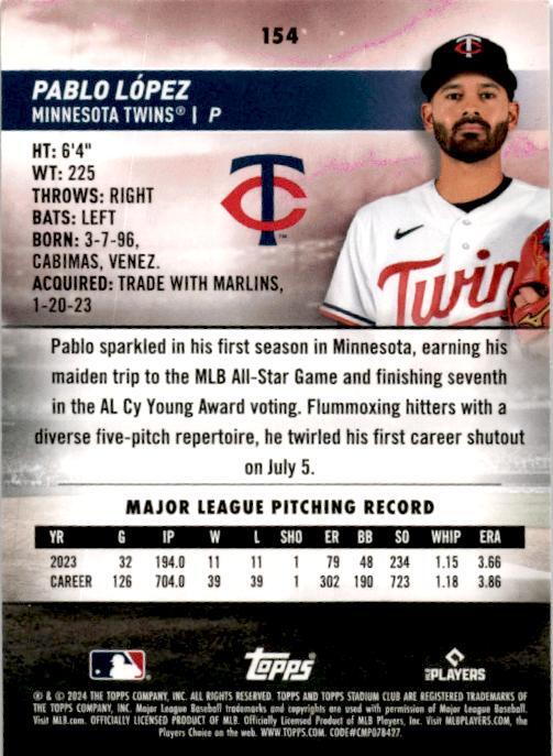 2024 Stadium Club Red Foil #154 Pablo López Minnesota Twins