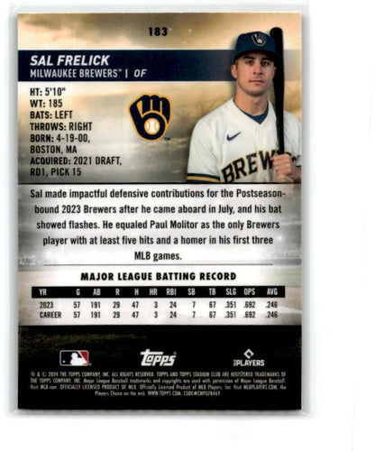 2024 Stadium Club Chrome #183 Sal Frelick Milwaukee Brewers