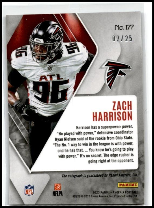 2023 Phoenix Rookie Autographs Blue Ice #177 Zach Harrison Rookie Auto Falcons
