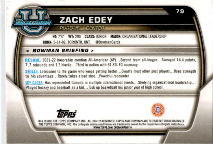 2022-23 Bowman University Chrome Pink #79 Zach Edey Purdue Boilermakers