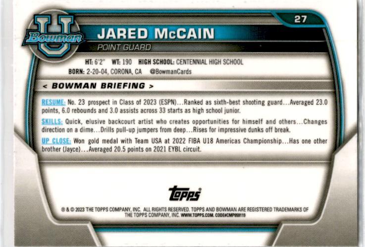 2022-23 Bowman University Chrome Pink #27 Jared McCain 76ers
