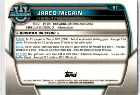 2022-23 Bowman University Chrome Pink #27 Jared McCain 76ers