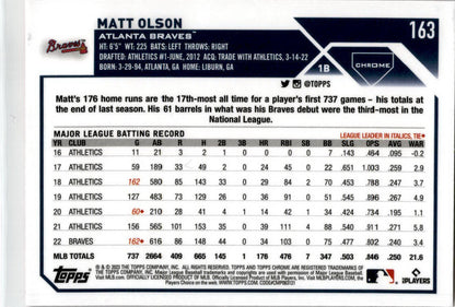 2023 Topps Chrome Pink Refractor #163 Matt Olson Atlanta Braves