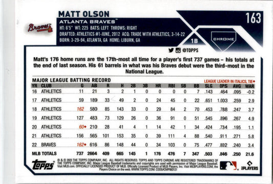 2023 Topps Chrome Pink Refractor #163 Matt Olson Atlanta Braves