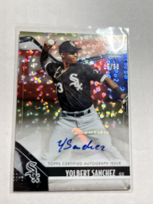 2021 Bowman Platinum Top Prospects Yolbert Sanchez Ice Foil Auto /50