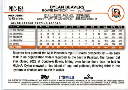 2024 Topps Pro Debut Blue Foil #PD-156 Dylan Beavers #/150 Bowie Baysox