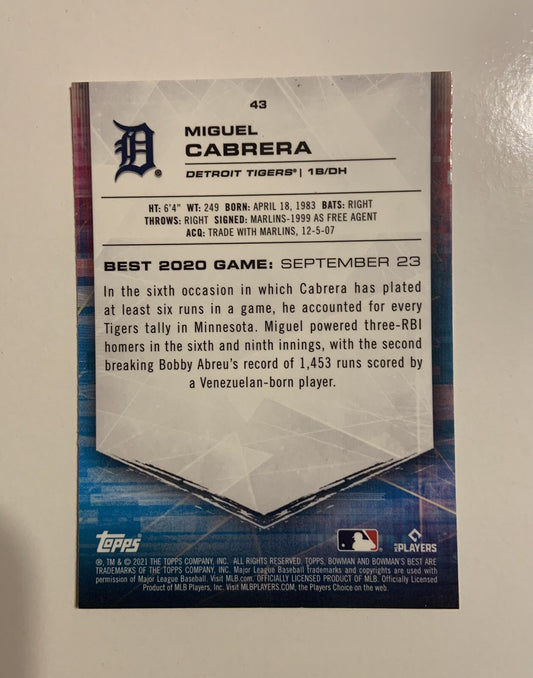 2021 Bowman's Best Miguel Cabrera #43 Detroit Tigers