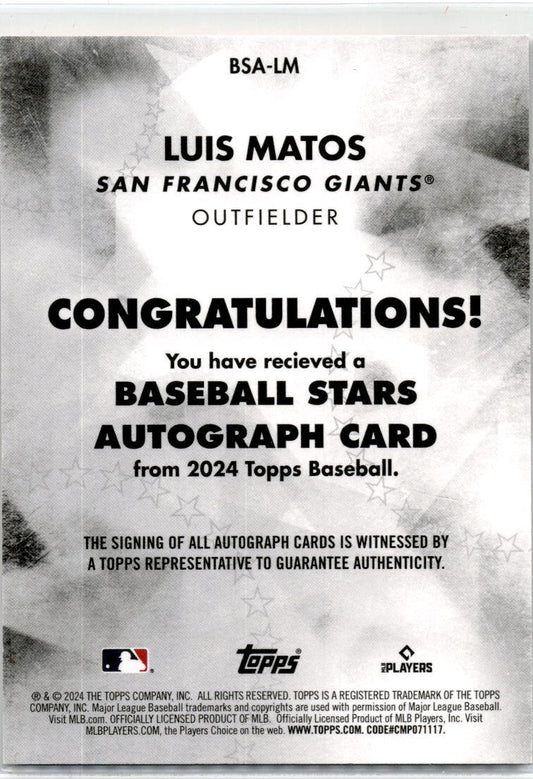2024 Topps Baseball Stars Auto #BSA-LM Luis Matos Auto San Francisco Giants