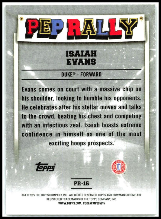2024-25 Bowman University Chrome Pep Rally #PR-16 Isaiah Evans Duke Blue Devils