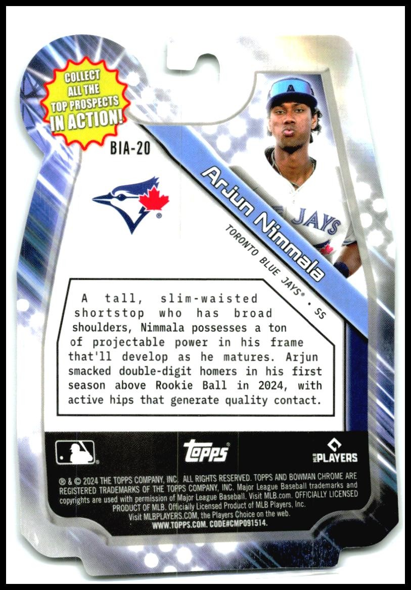 2024 Bowman Draft Bowman In Action #BIA-20 Arjun Nimmala Toronto Blue Jays