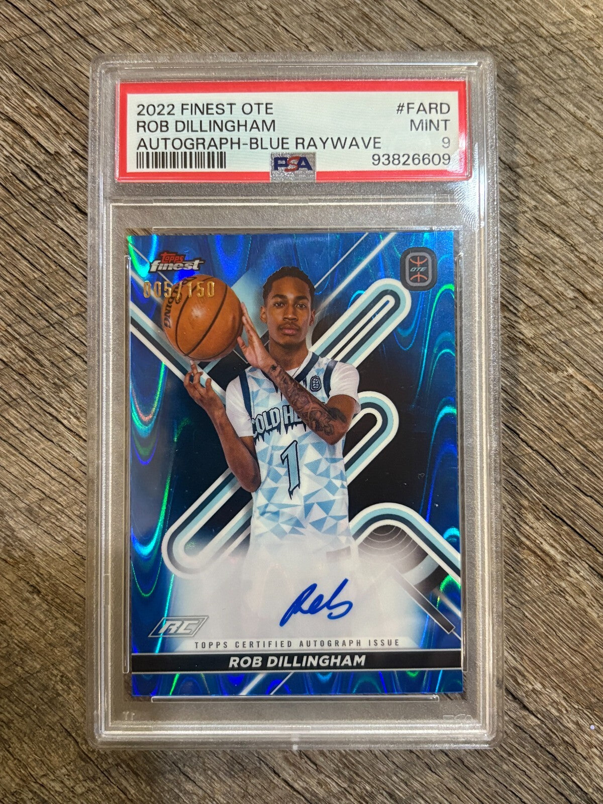 2022-23 Topps Finest OTE  Blue Raywave Auto Rob Dillingham RC SP /150 PSA 9 Mint